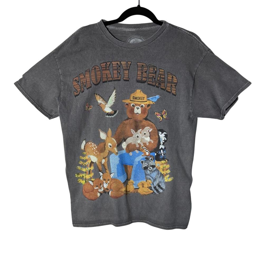 Smokey Bear Official Licensed Graphic T Shirt Men's Medium Gray 100% Cotton